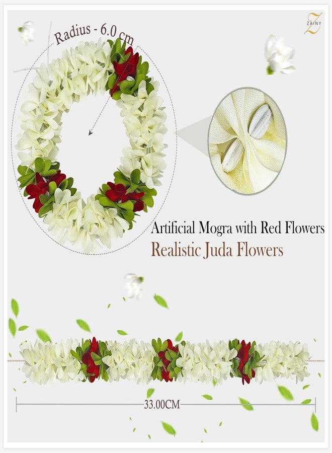 ZAINY 6 Pack Red White Mogra Artificial Gajra for Hair Indian Bun Braid, Traditional Veni, Gajra Bracelet, Jasmine Flowers, Bridal Hair Accessories for Women, Flower for Wedding, Floral Girl Accessory - Image 3
